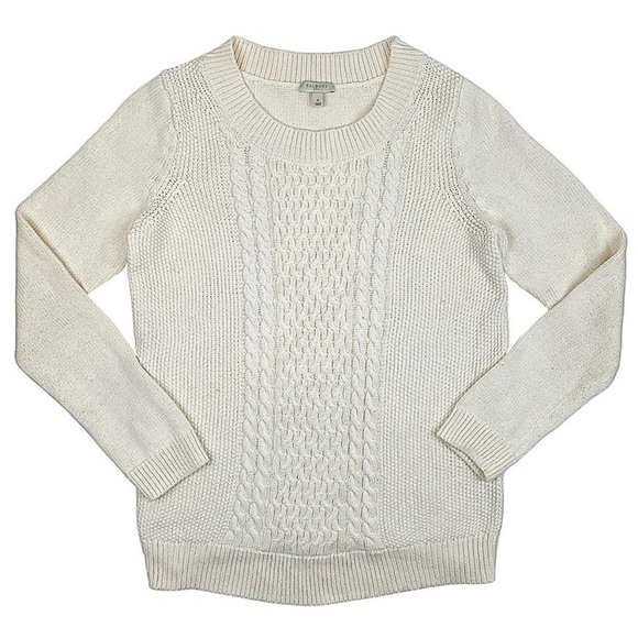 Talbots Cream Shaker Stitch Cable Knit Pullover Cotton Sweater Sz M - Picture 4 of 14